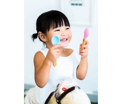 Ecorascals Zestaw 3 Łyżeczek Bambusowych z Silikonową Nakładką  Czerwona Różowa Pomarańczowa