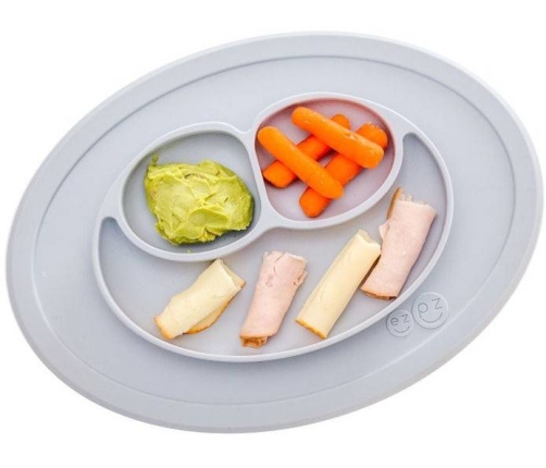 EZPZ Silikonowy Talerzyk Z Podkładką Mały 2w1 Mini Mat Pastelowa Szarość