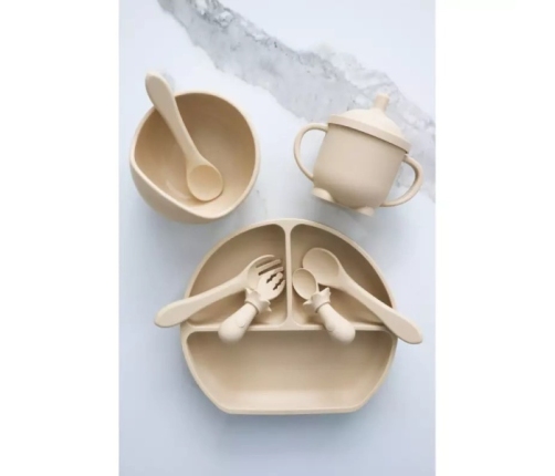 MYROYS Silikonowa Miseczka z Łyżeczką Beżowa