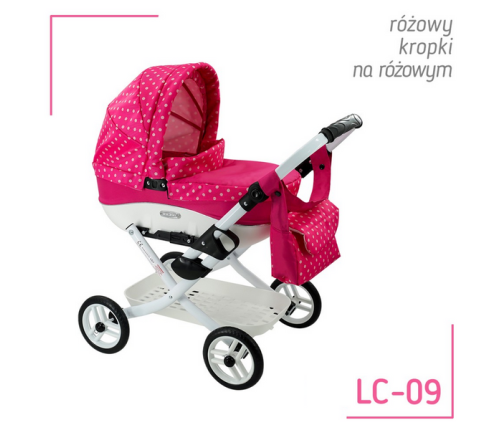Adbor Lily Wózek dla Lalek Różowy Kropki Lc-09