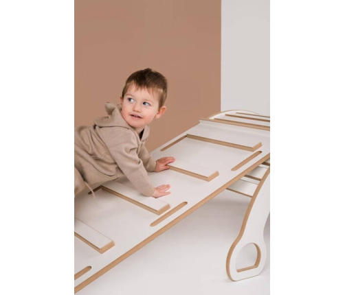 Tupti.wood 2w1 Duży Bujak Montessori + Duża Zjeżdżalnia Drabinka Biała