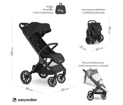 Easywalker Jackey XL Samoskładający się Wózek Spacerowy z Kołami XL Shadow Black