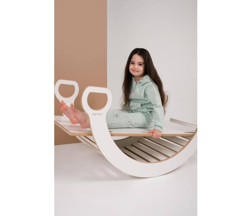 Tupti.wood 2w1 Duży Bujak Montessori + Duża Zjeżdżalnia Drabinka Biała