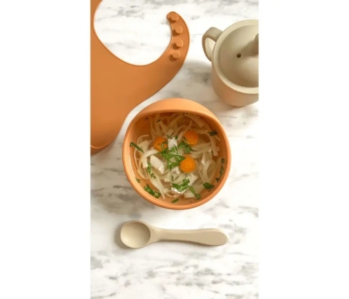 MYROYS Silikonowa Miseczka z Łyżeczką Brązowa