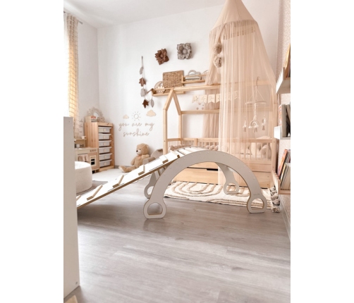 Tupti.wood 2w1 Duży Bujak Montessori + Duża Zjeżdżalnia Drabinka Biała