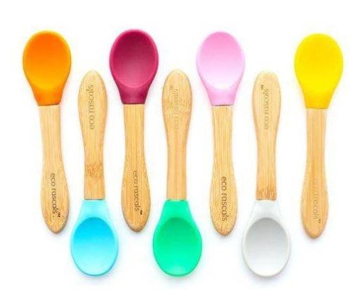 Ecorascals Zestaw 3 Łyżeczek Bambusowych z Silikonową Nakładką  Czerwona Różowa Pomarańczowa