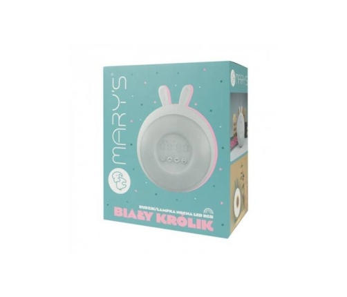 MARY'S Budzik z Lampką Nocną Led Rgb Biały Królik