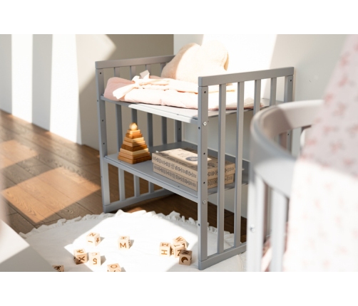 Waldin Łóżeczko Dziecięce Owalne 7w1 z Materacem Szare