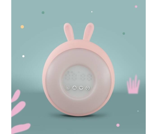 MARY'S Budzik z Lampką Nocną Led Rgb Różowy Królik