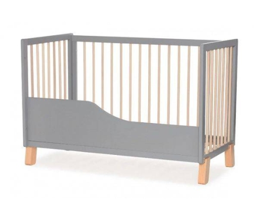 Kinderkraft Lunky XL Łóżeczko Drewniane Barierka Grey