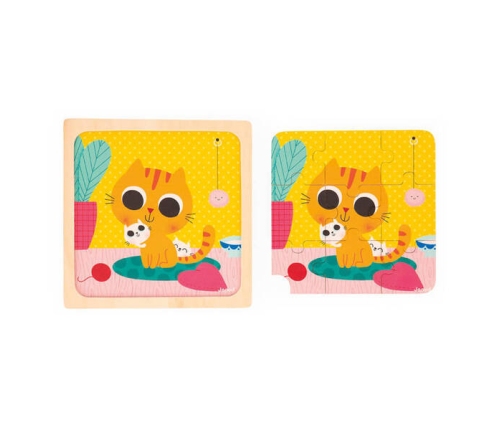 Janod Puzzle Drewniane 9 Elementów 18m+ Kotek Orzeszek