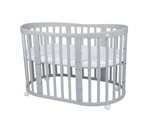 Waldin Łóżeczko Dziecięce Owalne 7w1 z Materacem Szare