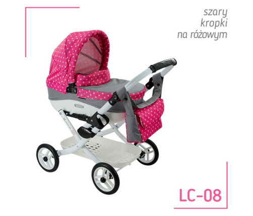 Adbor Lily Wózek dla Lalek Różowy Kropki Lc-08