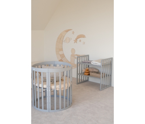 Waldin Łóżeczko Dziecięce Owalne 7w1 z Materacem Szare