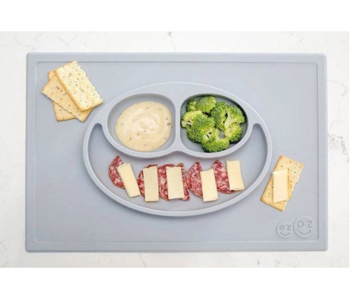 EZPZ Happy Mat Silikonowy Talerzyk z Podkładką 2w1  Pastelowa Szarość