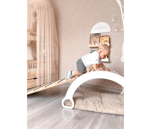 Tupti.wood 2w1 Duży Bujak Montessori + Duża Zjeżdżalnia Drabinka Biała