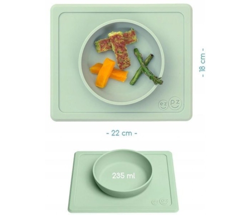 EZPZ Silikonowa Miseczka z Podkładką 2w1 Mini Bowl Pastelowa Zieleń