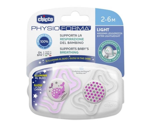 Chicco PhysioForma Light Smoczek Uspokajający Silikonowy Lumi 2szt. 2-6m