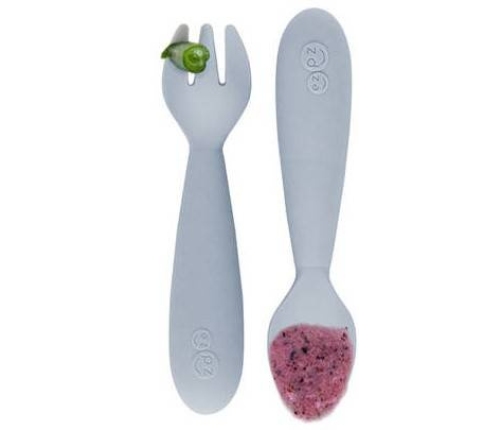 EZPZ Komplet Silikonowych Sztućców Mini Utensils Pastelowa Szarość