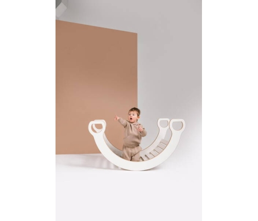 Tupti.wood 2w1 Duży Bujak Montessori + Duża Zjeżdżalnia Drabinka Biała