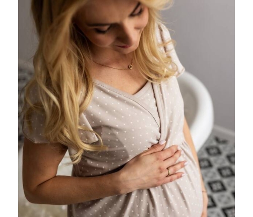 Eevi Emily Koszula Ciążowa Beżowa w Groszki Rozmiar M