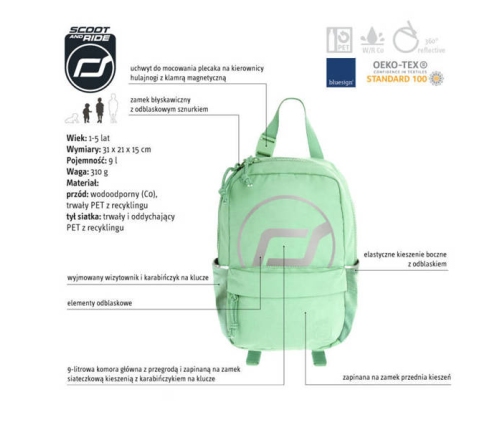 Scootandride Plecak Na Hulajnogę Dla Dzieci 9l 1-5 Lat Kiwi