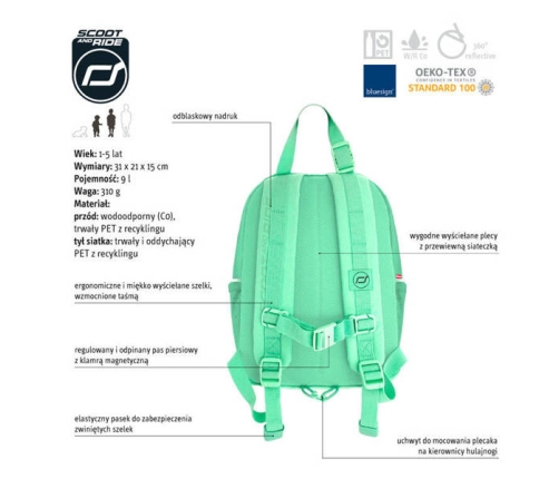 Scootandride Plecak Na Hulajnogę Dla Dzieci 9l 1-5 Lat Kiwi