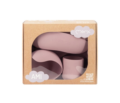 MoMi AMI Zestaw Silikonowych Naczyń dla Dzieci Różowy