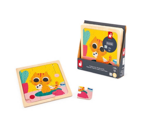Janod Puzzle Drewniane 9 Elementów 18m+ Kotek Orzeszek