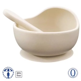 MYROYS Silikonowa Miseczka z Łyżeczką Beżowa