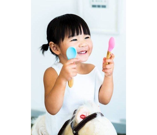 Ecorascals Zestaw 3 Łyżeczek Bambusowych z Silikonową Nakładką  Szary Różowy Zielony