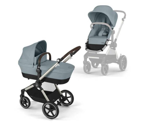 Cybex Eos Lux Wózek Głęboko-Spacerowy Rama Frame Stormy Blue + Cybex Cloud G I - Size Fotelik Samochodowy Ocean Blue Plus + Adaptery + Baza