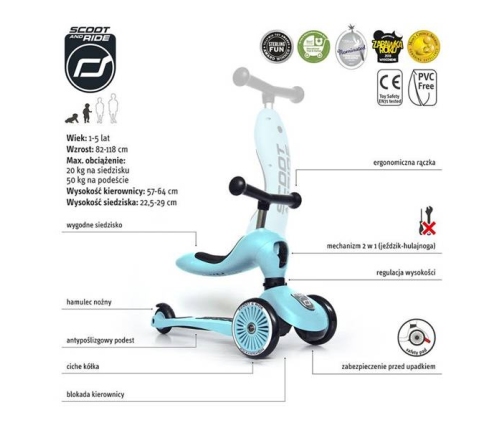 Scootandride Highwaykick 1 Jeździk i Hulajnoga 2w1 1-5 Lat Blueberry + Canpol Babies Termoopakowanie
