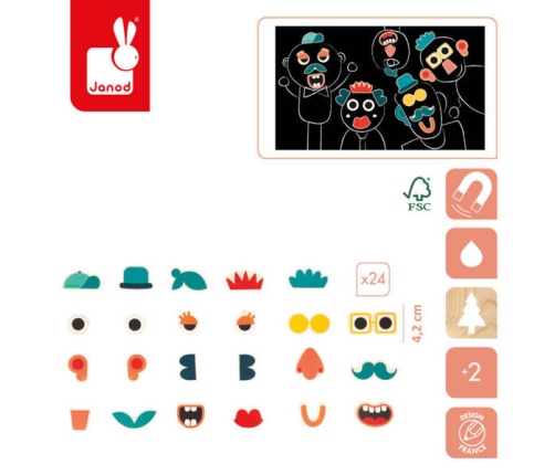 Janod Magnesy Mix and Match Portrety 24 szt. 2+
