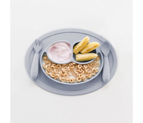 EZPZ Komplet Silikonowych Sztućców Mini Utensils Pastelowa Szarość