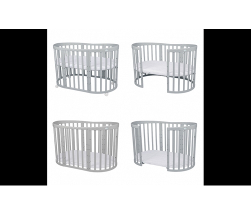 Waldin Łóżeczko Dziecięce Owalne 7w1 z Materacem Szare