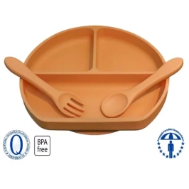 MYROYS Silikonowy Talerzyk ze Sztućcami Brązowy MYROYS Silikonowy Talerzyk ze Sztućcami Brązowy