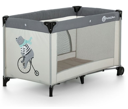 Petite&Mars Nyja Łóżeczko Turystyczne z Torbą Do Przenoszenia Teddy Biker Grey​