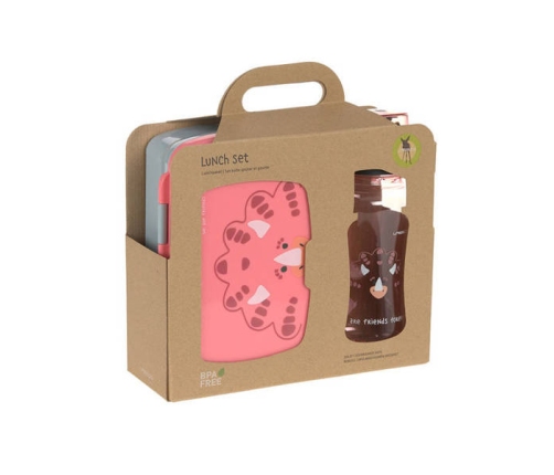 Lassig Zestaw Na Lunch Lunchbox + Butelka Tritanowa Bidon 460ml About Friends Dinozaur Różowy