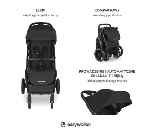 Easywalker Jackey XL Samoskładający się Wózek Spacerowy z Kołami XL Shadow Black