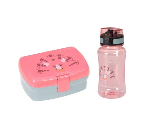 Lassig Zestaw Na Lunch Lunchbox + Butelka Tritanowa Bidon 460ml About Friends Dinozaur Różowy