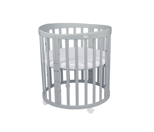 Waldin Łóżeczko Dziecięce Owalne 7w1 z Materacem Szare