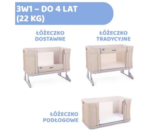 Chicco Next2Me Forever Łóżeczko Dostawne 3w1 do 22kg Moon Grey + Prześcieradło 2szt Pink Pois