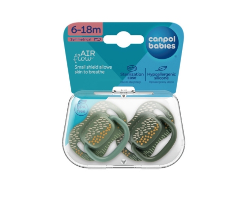 Canpol Babies Mountains Smoczek Uspokajający Silikon Symetryczny 6-18m  2 szt 34/931_gre Zielony