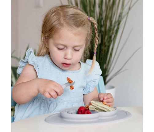 EZPZ Komplet Silikonowych Sztućców Mini Utensils Pastelowa Szarość