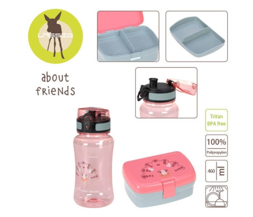 Lassig Zestaw Na Lunch Lunchbox + Butelka Tritanowa Bidon 460ml About Friends Dinozaur Różowy