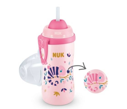 Nuk Kubek Flexi Cup 300 ml z Silikonową Słomką Kameleon Różowy 12m