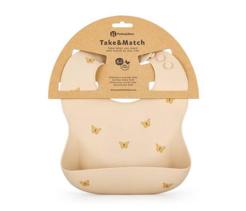 Petite&Mars Silikonowy Śliniak Take&Match 6m+ Sand Butterflies