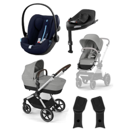 Cybex Eos Lux Wózek Głęboko-Spacerowy Rama Silver Stone Grey + Cybex Cloud G I - Size Fotelik Samochodowy Ocean Blue Plus + Adaptery + Baza Cybex Eos Lux Wózek Głęboko-Spacerowy Rama Silver Stone Grey + Cybex Cloud G I - Size Fotelik Samochodowy Ocean Blue Plus + Adaptery + Baza