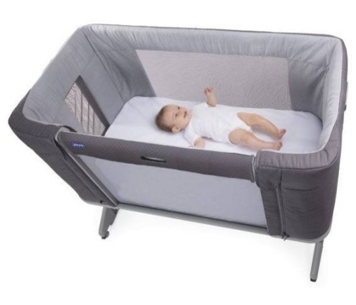 Chicco Next2Me Forever Łóżeczko Dostawne 3w1 do 22kg Moon Grey + Prześcieradło 2szt Pink Pois
